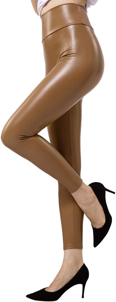 Tagoo Women's Stretchy Faux Leather Leggings Pants, Sexy Red High Waisted Tights