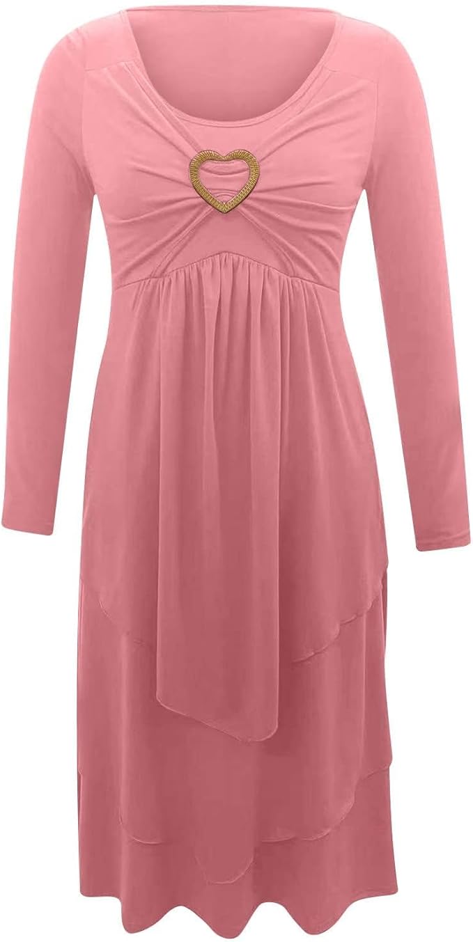 Winter Dresses for Women Wedding Guests Casual Cute Heart Long Sleeve Tiered Maxi Dress with Pockets Plus Size