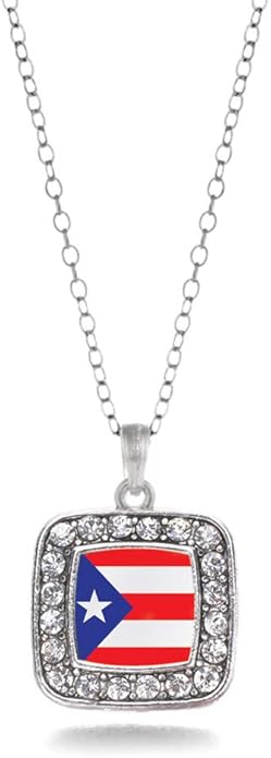 Inspired Silver - Silver Square Charm 18 Inch Necklace with Cubic Zirconia Jewelry