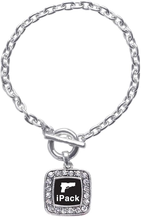 Inspired Silver - Silver Square Charm Toggle Bracelet with Cubic Zirconia Jewelry