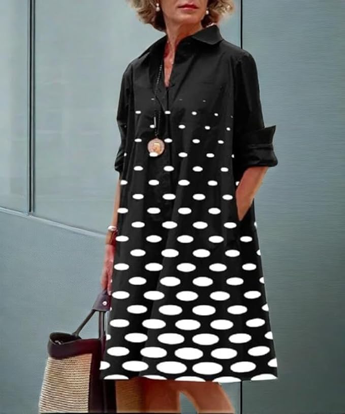 Womens 2025 Long Sleeve Button Down Shirt Summer Dress Casual V Neck Loose Fit Midi Shirt Dresses with Pockets