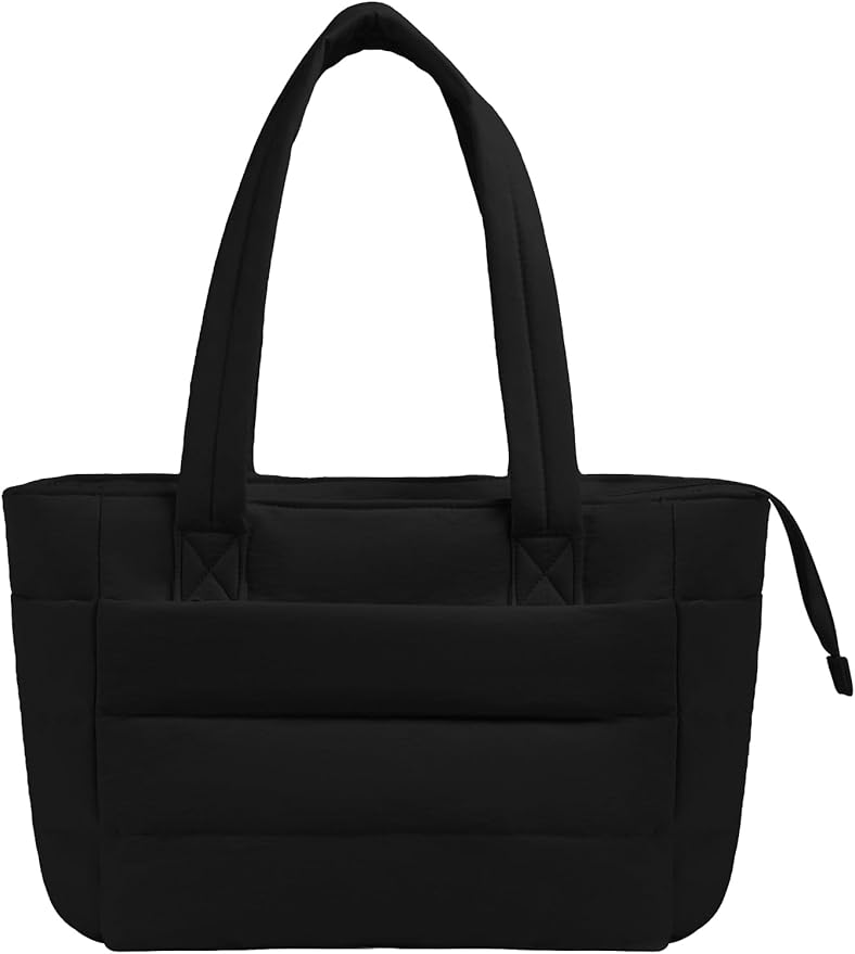 Puffer Tote Bag for Women, Lightweight Laptop Bag with Zipper Quilted Shoulder Bag for Work, Travel, Gym