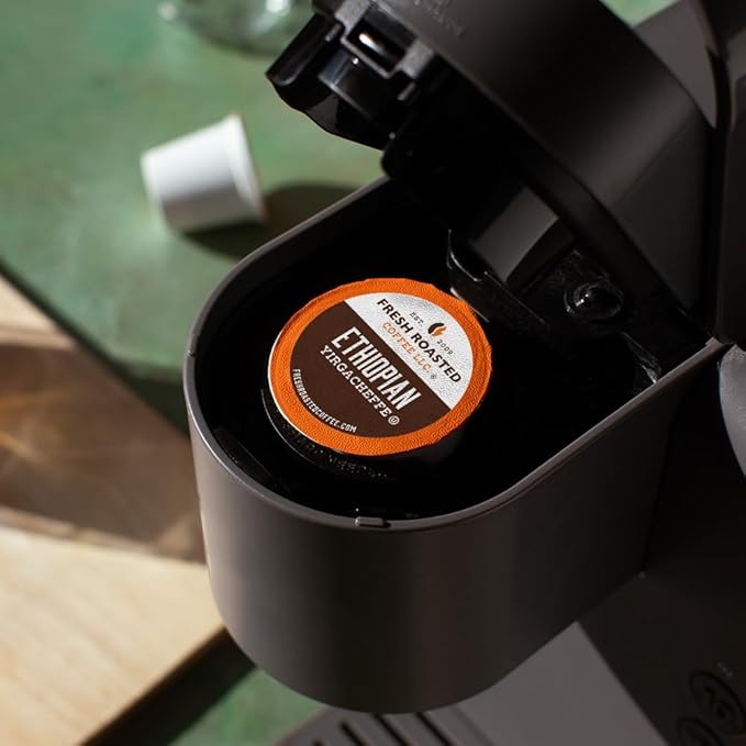 Fresh Roasted Coffee, Ethiopian Yirgacheffe Kochere, Medium Roast, 96 Pods for K Cup Brewers