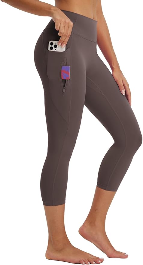 baleaf Women's Capri Leggings with 3 Pockets Tummy Control 21" Inseam Workout Capris Yoga Pants