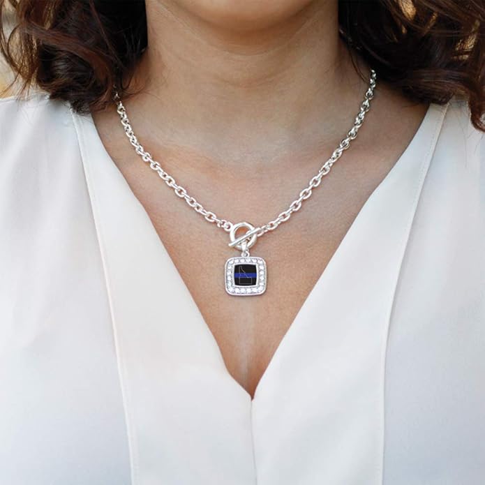 Inspired Silver - Silver Square Charm 18 Inch Necklace with Cubic Zirconia Jewelry