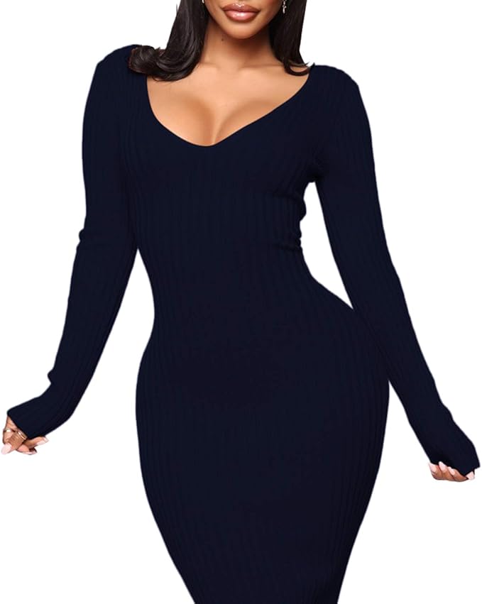 SheKiss Women's Off Shoulder Long Sleeves Bodycon Sweater Dress Sexy Knit Slim Cardigans
