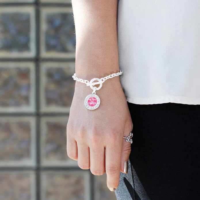 Inspired Silver - Silver Circle Charm Toggle Bracelet with Cubic Zirconia Jewelry