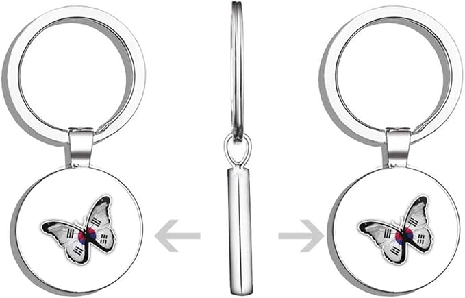Glover Trading South Korea Grunge Flag Butterfly Round Stainless Steel Metal Key Chain Keychain Ring Double Sided Deisgn