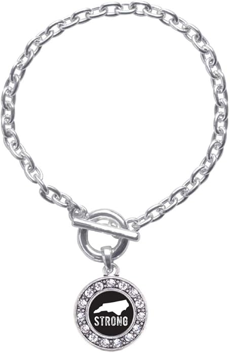 Inspired Silver - Silver Circle Charm Toggle Bracelet with Cubic Zirconia Jewelry