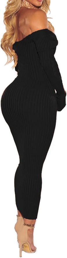 SheKiss Women's Off Shoulder Long Sleeves Bodycon Sweater Dress Sexy Knit Slim Cardigans
