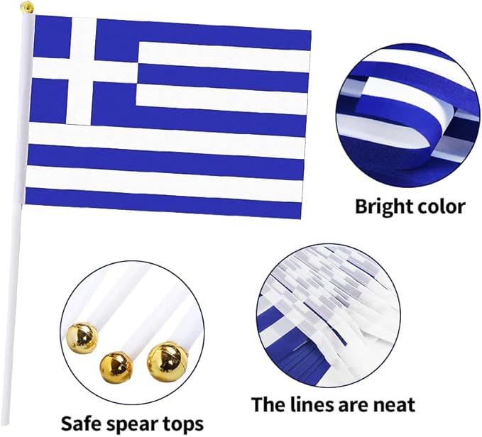 20 Pack Small Greece Flags on Stick Mini Handheld Greek Flag for Parades, Independence Day and Patriotic Events 5x8 Inch Durable Weather-Resistant Flags with 12 Inch Sticks(Greece)
