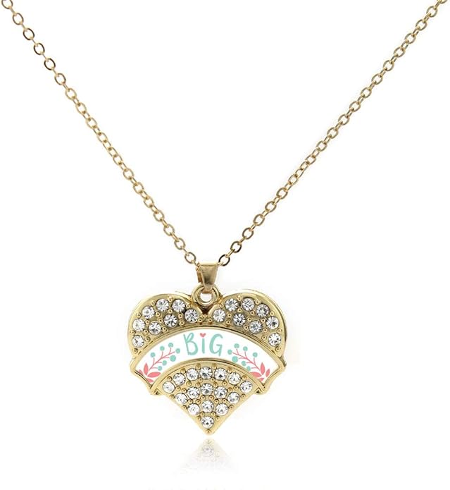 Inspired Silver - Gold Pave Heart Charm 18 Inch Necklace with Cubic Zirconia Jewelry