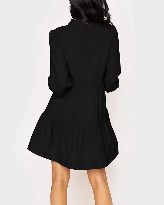 Imily Bela Womens Fall Long Sleeve Tunic Dress Casual V Neck Loose Ruffle Tiered Dress