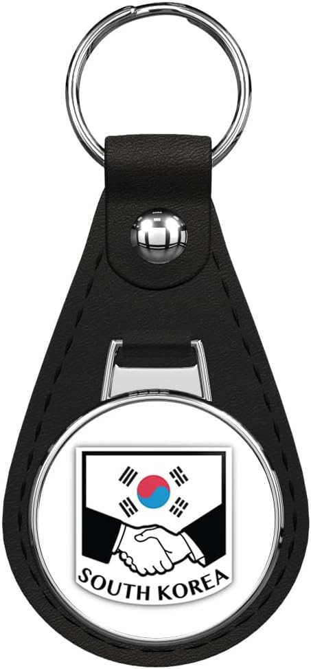 Glover Trading South Korea Flag Handshake Black Leather Key Chain Keychain Silver Ring