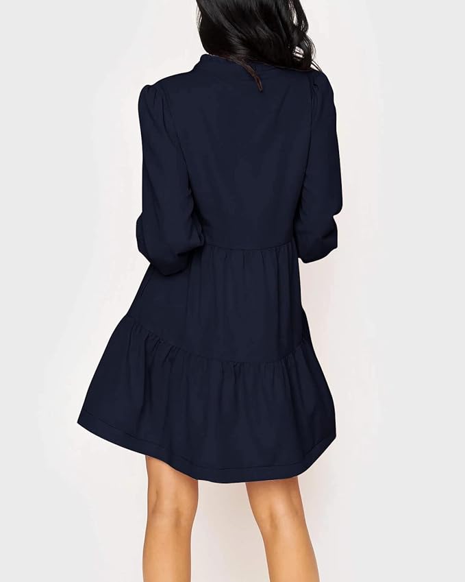 Imily Bela Womens Fall Long Sleeve Tunic Dress Casual V Neck Loose Ruffle Tiered Dress