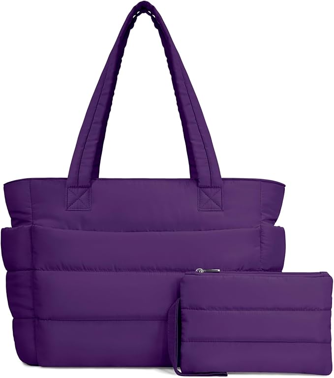TOPDesign Puffer Tote Bag for Women, Lightweight Puffy Handbag with Compartments, Quilted Shoulder Bag for Work, Travel, Gym