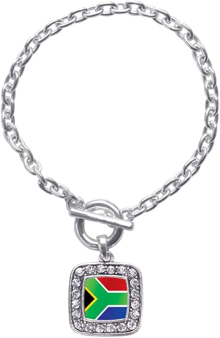 Inspired Silver - Silver Square Charm Toggle Bracelet with Cubic Zirconia Jewelry