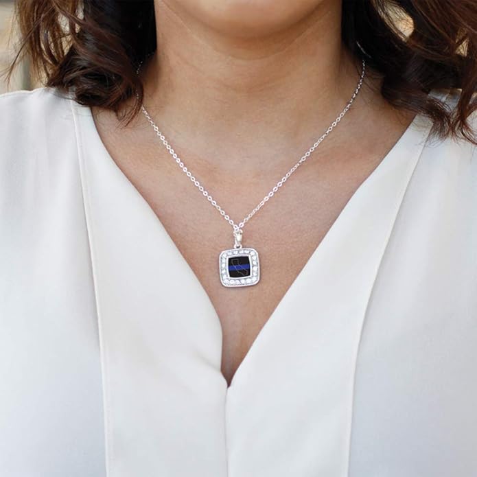 Inspired Silver - Silver Square Charm 18 Inch Necklace with Cubic Zirconia Jewelry