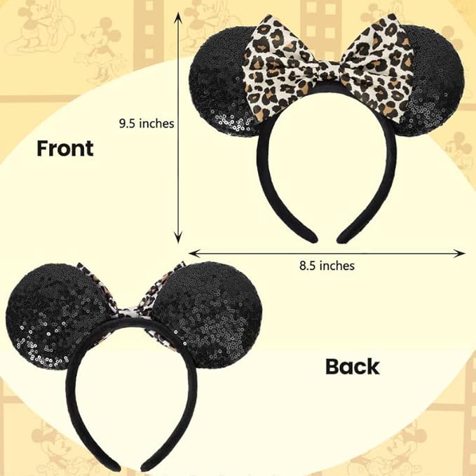 ETLUK Mouse Ears Headband, Mouse Ears Sequin Bow Headbands for Women Girls, Cosplay Accessories Party Decorations (Black)
