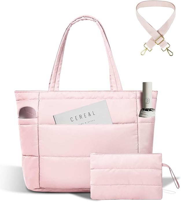 Moyad Puffy Tote Bag for Women with Zipper, Lightweight Quilted Bags Shoulder Handbag for Work, Travel, Gym, Nurse, Teacher