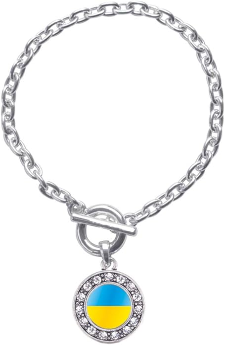 Inspired Silver - Silver Circle Charm Toggle Bracelet with Cubic Zirconia Jewelry