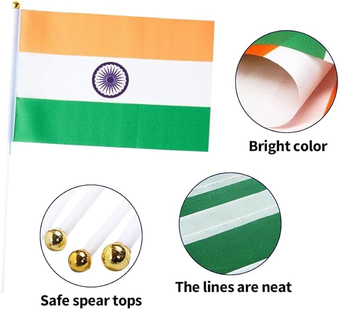 20 Pack Small India Flags on Stick Mini Handheld Indian Flag for Parades, Independence Day and Patriotic Events 5x8 Inch Durable Weather-Resistant Flags with 12 Inch Sticks(India)