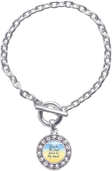 Inspired Silver - Silver Circle Charm Toggle Bracelet with Cubic Zirconia Jewelry