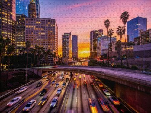 Challenging Puzzles for Adults 1000 Pieces Jigsaw Puzzles Busy Traffic Downtown Los Angeles at Sunset Jigsaw Puzzles, Educational Game Family Decoration Puzzle Game Toys Gift,Wall Decor