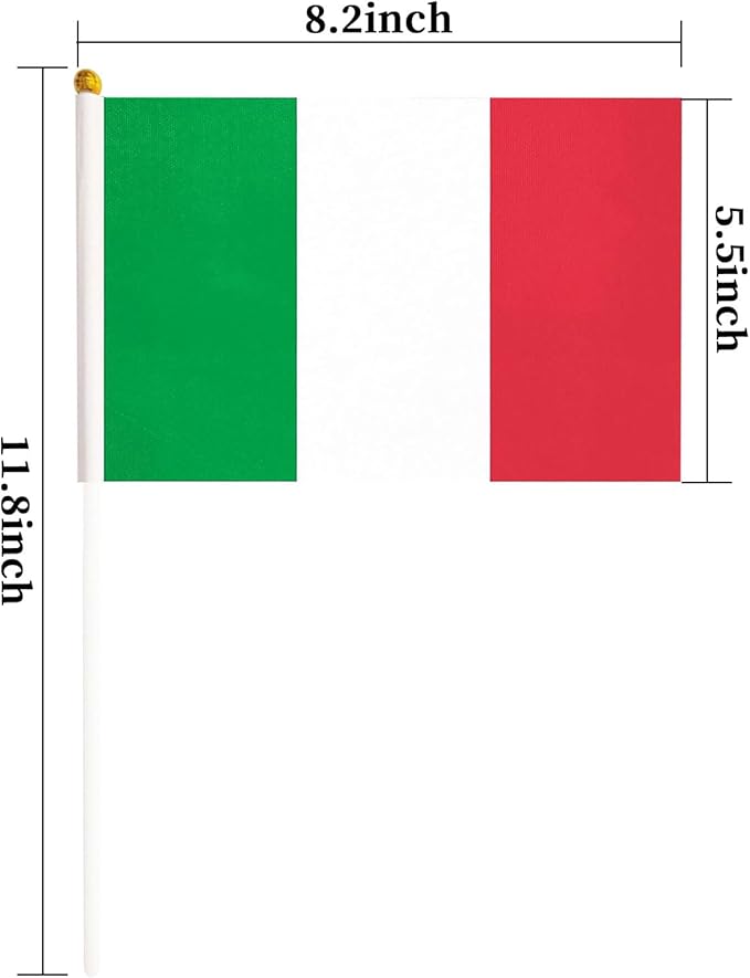 20 Pack Small Italy Flags on Stick Mini Handheld Italian Flag for Parades, Independence Day and Patriotic Events 5x8 Inch Durable Weather-Resistant Flags with 12 Inch Sticks(Italy)