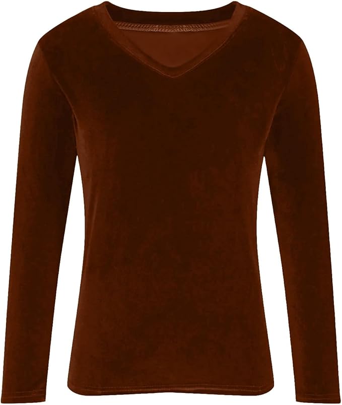 Velvet Tops for Women Dressy Casual V Neck Shirts Loose Fit Vintage Long Sleeve Velour Blouse Solid Holiday Party Outfits