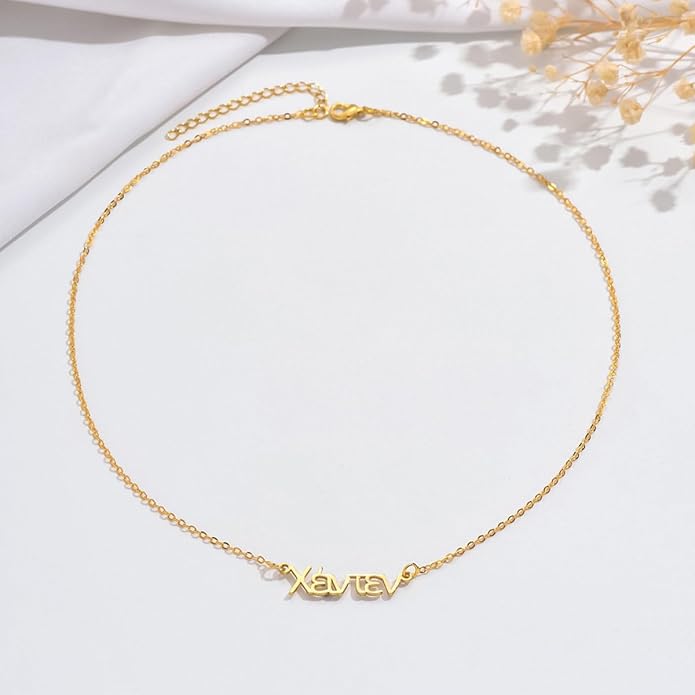 Unisota Personalized Name Necklace in 9 Diferent Languages Custom English Chinese Arabic Greek Hebrew Japanese Korean Russian Hindi Name Pendant Necklace Jewelry Gifts for Women Wife Mom