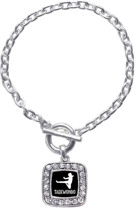 Inspired Silver - Silver Square Charm Toggle Bracelet with Cubic Zirconia Jewelry