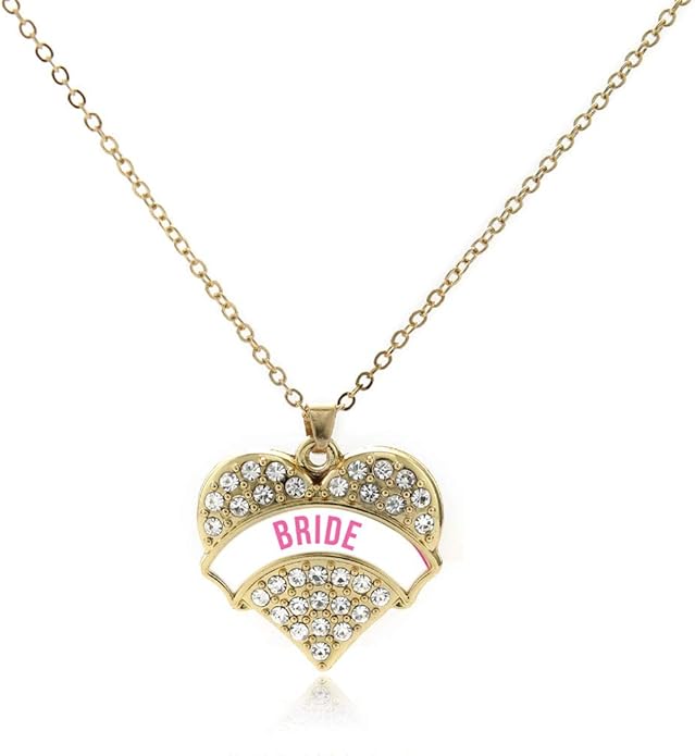 Inspired Silver - Gold Pave Heart Charm 18 Inch Necklace with Cubic Zirconia Jewelry