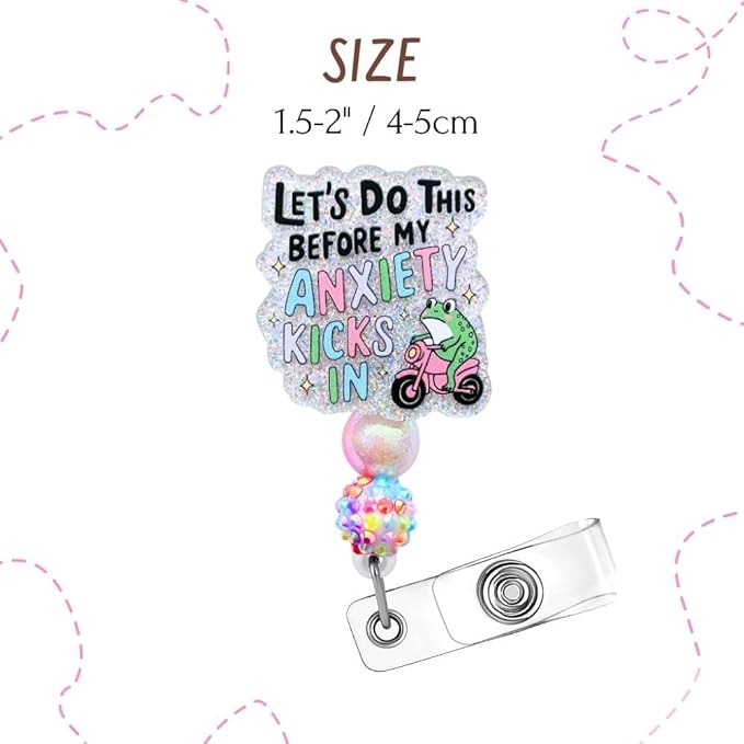 Anxiety Frog Beaded Badge Reel Holder Retractable ID Clip Lanyard Cute Funny Humor Aesthetic Therapist Nurse Doctor Teacher Office Work Accessory Stress Relief Mental Health Gifts Hospital Supplies