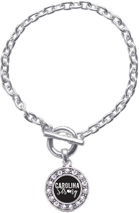 Inspired Silver - Silver Circle Charm Toggle Bracelet with Cubic Zirconia Jewelry
