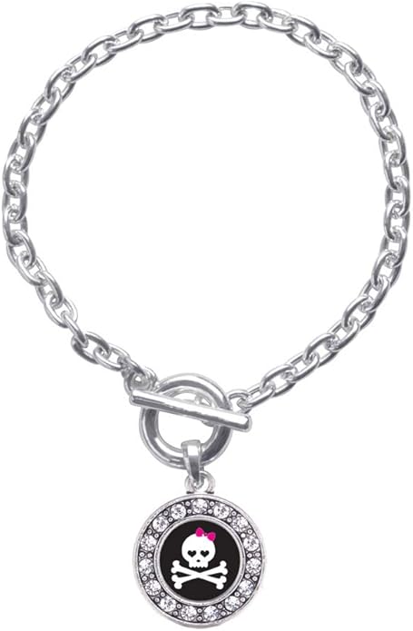 Inspired Silver - Silver Circle Charm Toggle Bracelet with Cubic Zirconia Jewelry