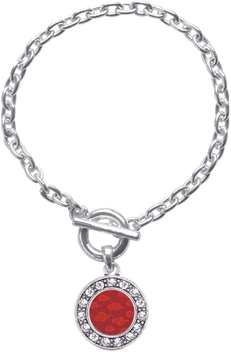 Inspired Silver - Silver Circle Charm Toggle Bracelet with Cubic Zirconia Jewelry