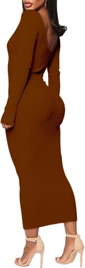SheKiss Women's Off Shoulder Long Sleeves Bodycon Sweater Dress Sexy Knit Slim Cardigans