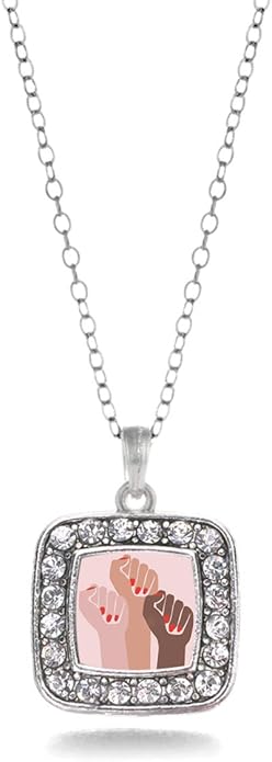 Inspired Silver - Silver Square Charm 18 Inch Necklace with Cubic Zirconia Jewelry