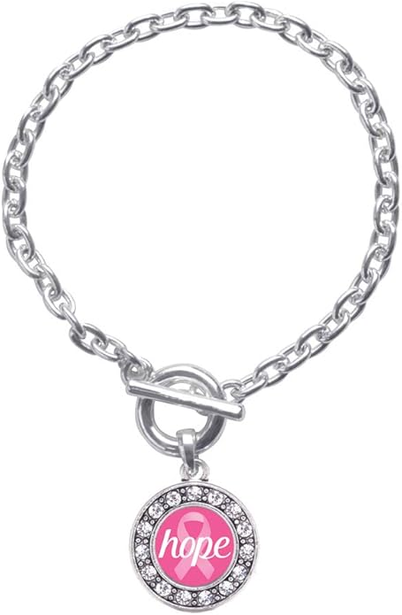 Inspired Silver - Silver Circle Charm Toggle Bracelet with Cubic Zirconia Jewelry