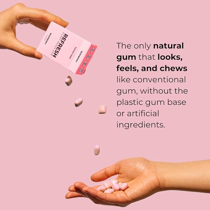 Refresh Gum, Sugar Free, Natural, Xylitol, Long Lasting Chewing Gum, Natural Flavors, Organic Ingredients, Plastic Free, Non GMO, Gluten Free, Vegan (12 Count (Pack of 12), Bubble Gum)