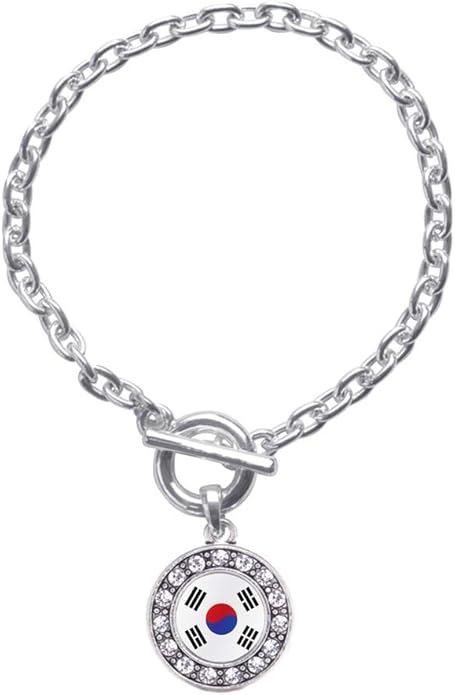 Inspired Silver - Silver Circle Charm Toggle Bracelet with Cubic Zirconia Jewelry