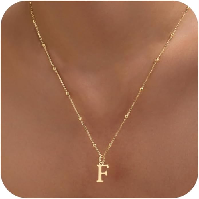 MDIEEL Initial Necklaces for Women Dainty 14k Gold Plated A-Z Letter Pendant Name Necklaces Cute Charm Choker Fashion Accessories Non Tarnish Trendy Jewelry Gift