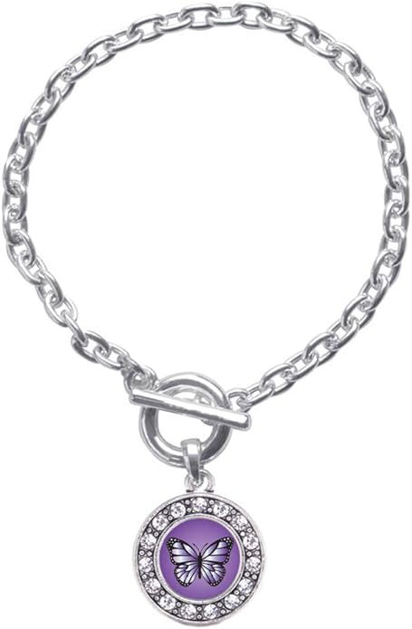Inspired Silver - Silver Circle Charm Toggle Bracelet with Cubic Zirconia Jewelry