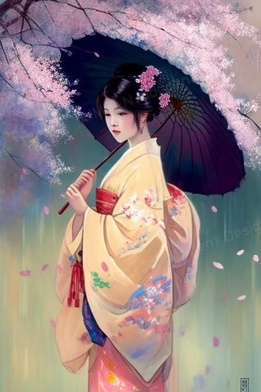 Girl in Cherry Blossom Kimono Puzzles - Develop New Interests Puzzle Small Family Puzzles, Unique Wall Space Art 29.6 X 19.7 inch - Adult Puzzle 1000 Pieces Brain Exercise Best Gifts for Couples