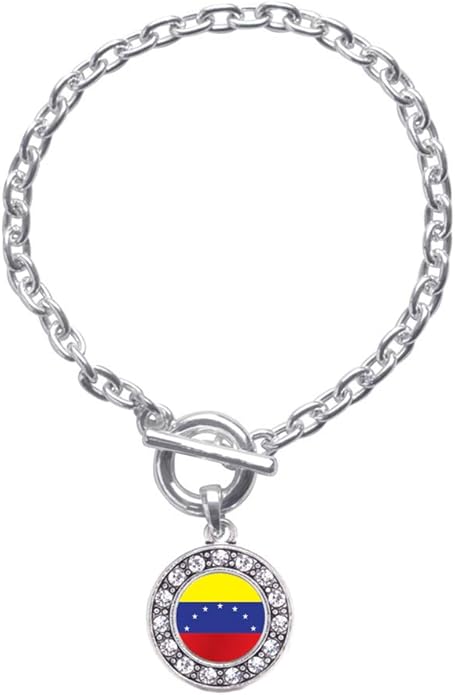 Inspired Silver - Silver Circle Charm Toggle Bracelet with Cubic Zirconia Jewelry