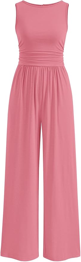 PRETTYGARDEN One Piece Jumpsuits for Women Dressy Casual Sleeveless Crewneck Wide Leg Rompers Jumpers Vacation Summer Outfits