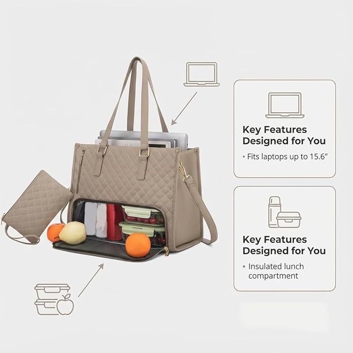 3 in 1 tote bag for women,laptop bag with lunch compartment,work tote with lunch compartment