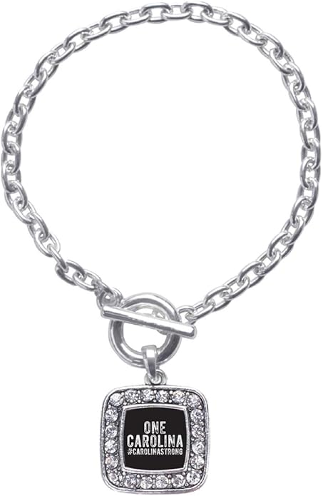 Inspired Silver - Silver Square Charm Toggle Bracelet with Cubic Zirconia Jewelry