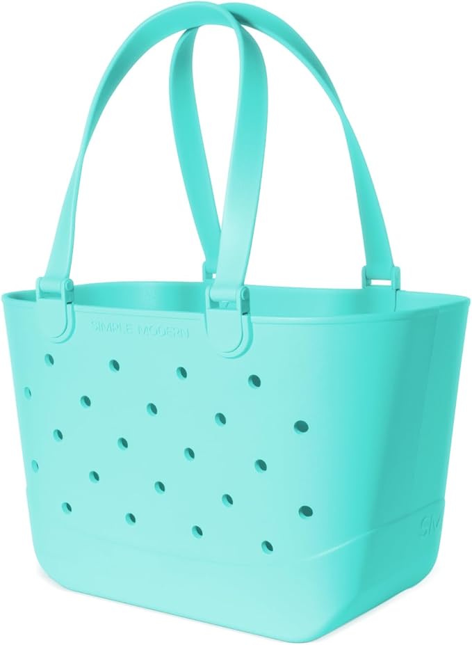 Simple Modern Large Beach Bag | Waterproof Getaway Rubber Tote with Zipper Pocket for Travel, Pool, Boat, Groceries, Sports | Ocean Water